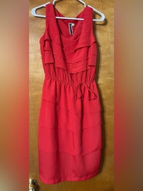 Red Ruffled Drawstring Dress